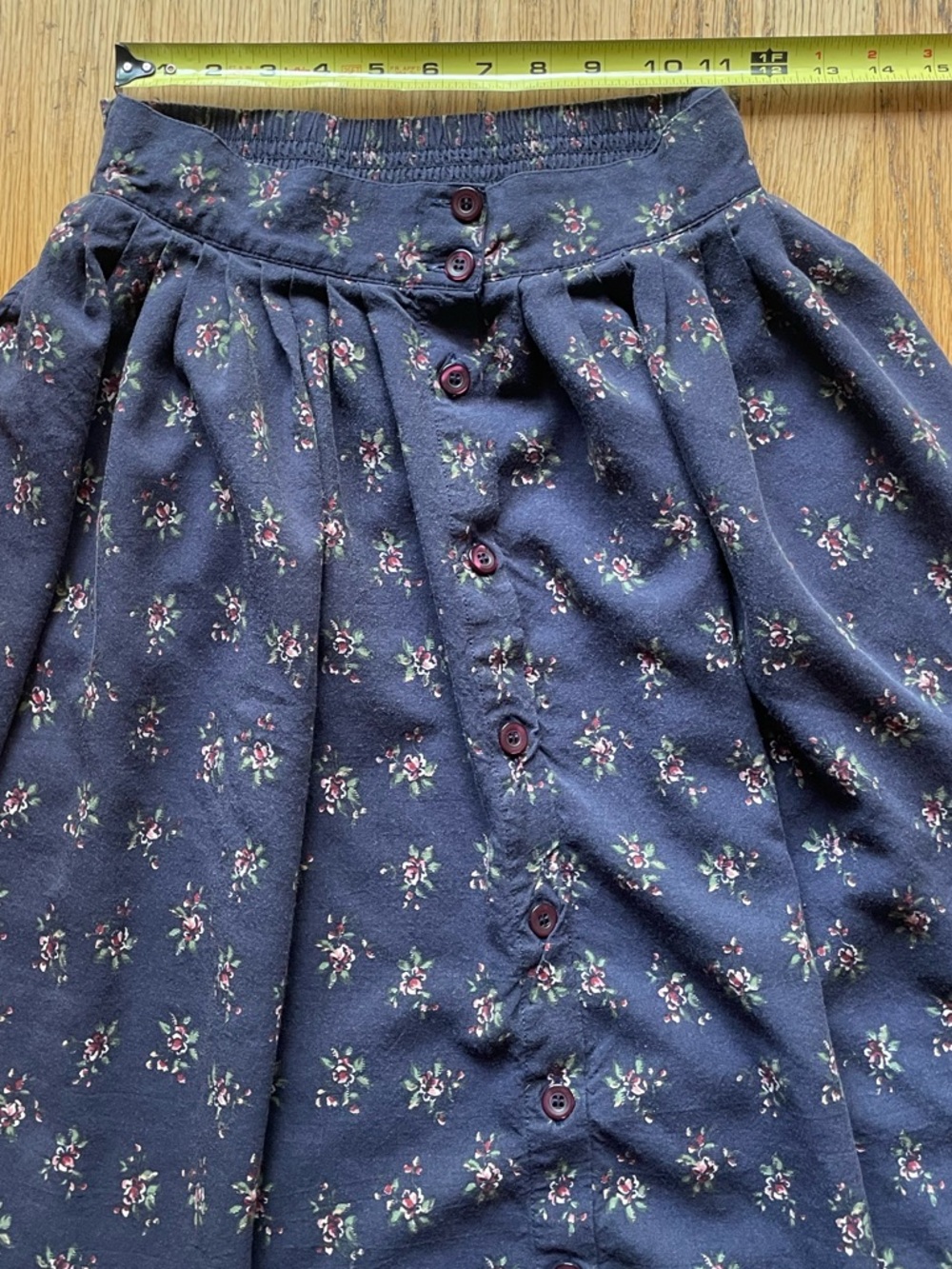 Vintage Kim Roger’s Blue Floral Button-Front Midi Skirt women’s small - Picture 2 of 6